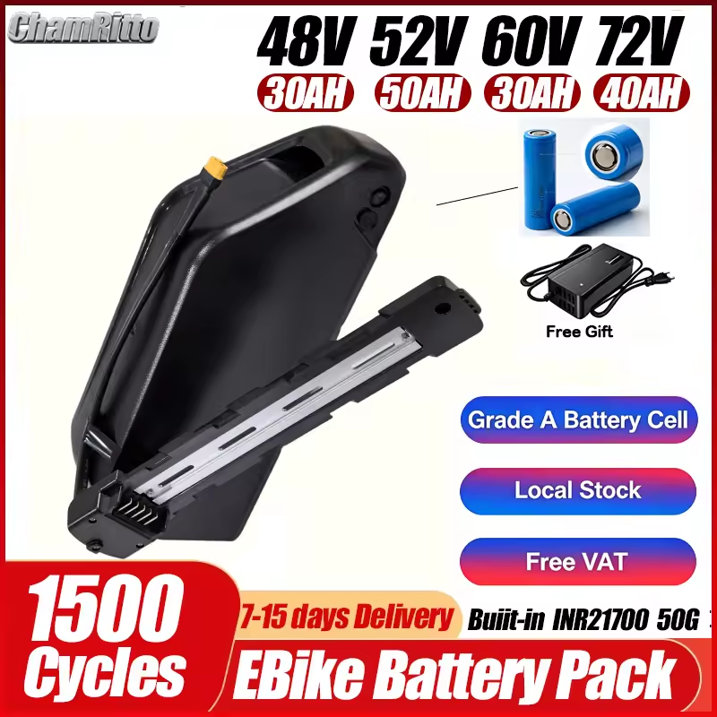 بطارية دراجة كهربائية Cham 52v - مراجعة Ebike Battery 48V 20Ah Hailong وسعره